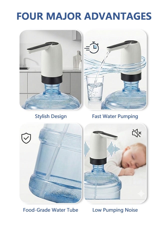 BASILKIT Rechargeable Water Dispenser Portable Pump with Easy Press Mechanism and USB Charge Plug and Play White and Black Portable for Home, Office, Travel - Image 4